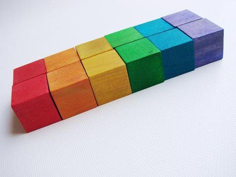 Rainbow Blocks Starter Set - A Montessori and Waldorf Inspired Wooden Materials ... - http://goo.gl/8zntzi Waldorf Math, Montessori Nursery, Rainbow Wood, Rainbow Blocks, Wooden Things, Wood Building, Handmade Wooden Toys, Stacking Blocks, Toys Toys