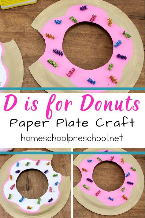 This simple donut paper plate craft for kids is so cute! Add it to your food, letter D, or donut book-based preschool activities. #letterdactivities #preschooldonutcraft #preschoolpaperplatecraft #homeschoolprek D Art For Preschool, Food Crafts For Kindergarten, Paper Plate Donut Craft, Letter D Crafts For Kindergarten, Donut Crafts For Toddlers, Donut Art Project For Kids, D Crafts For Toddlers, Letter D Crafts For Preschool, Donut Activities For Preschool