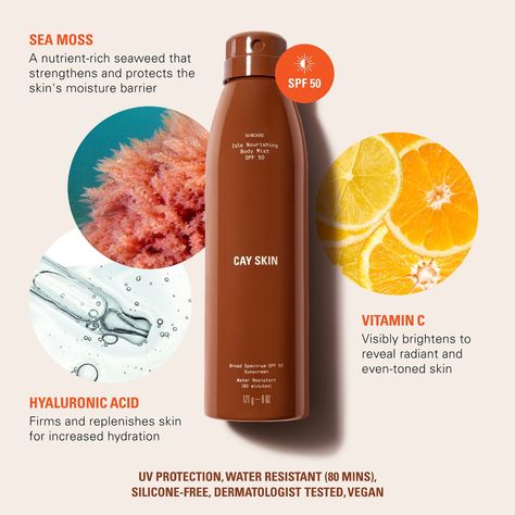 Cay Skin, Men Skin Care Routine, Spray Sunscreen, Sunscreen Spray, Vitamins For Skin, Sea Moss, Mens Skin Care, Body Mist, Hydrate Skin