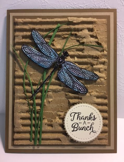 Handmade Cards Using Chipboard, Dragon Fly Cards Handmade, Rustic Cards Handmade, All Occasion Cards Handmade, Dragonfly Garden Stampin Up Cards, Handmade Greeting Cards Ideas, Butterfly Tags, Dragonfly Cards, Dragonfly Garden