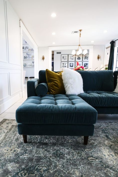 Article Sven Sofa Review | Our Honest Opinion (and styling tips!) - Classy Clutter Article Sven Sofa Living Room, Article Sven Sofa, Sven Couch, Sven Sofa, Cheap Living Room Decor, Mid Century Modern Sectional Sofa, Blue Sectional, Article Furniture, Sectional Sofa Couch