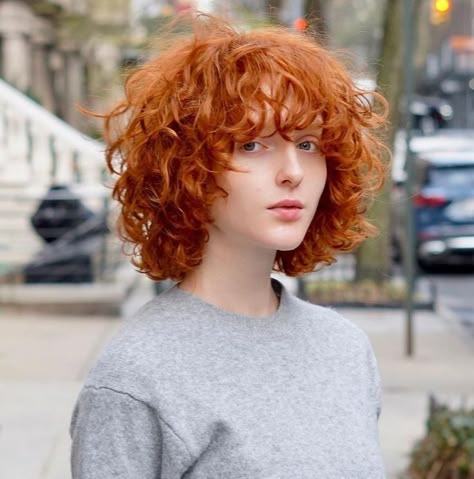 Curly Short Red Hair, Cascading Bangs, Short Shaggy Curly Hair, Short Bangs Curly Hair, Bob On Curly Hair, Shaggy Bob Curly Hair, Shaggy Curly Bob, Neutral Red Hair, Curly Bob Hairstyles With Bangs