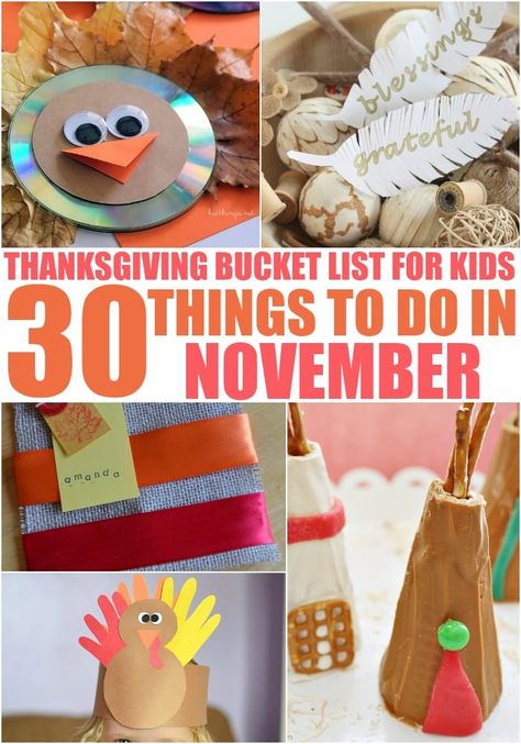 Thanksgiving Bucket List, Things To Do In November, Kids Bucket List, Kid Activites, Fun Holiday Crafts, Thanksgiving Kindergarten, November Crafts, November Activities, Fun List