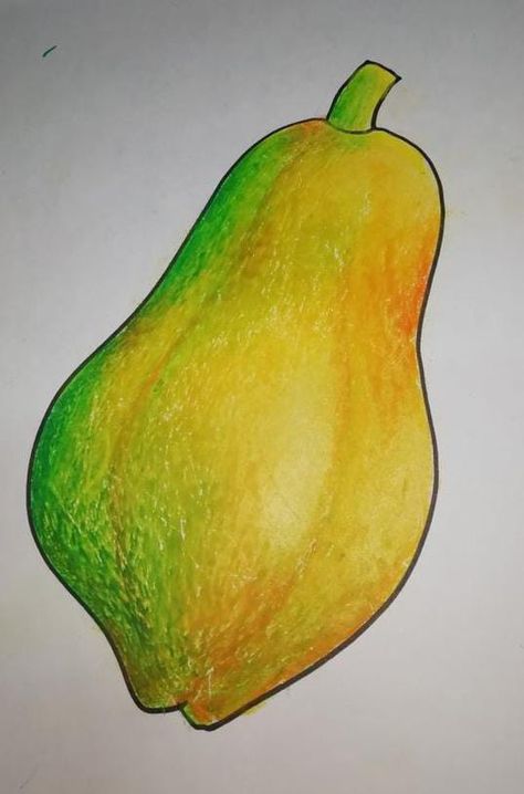 Vegetable Drawing For Kids, Papaya Drawing, Intermediate Drawing, Litchi Fruit, Cartoon Drawing For Kids, Drawing For Children, Papaya Art, Pastel Drawings Easy, Vegetable Drawing