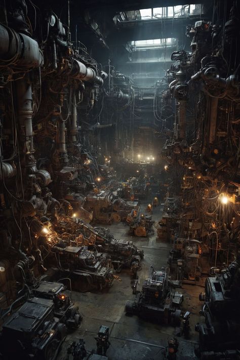 Subterranean factory scene by ahmed ghazi - Playground Underground Factory, Factory Pollution, Factory Environment, Dystopian Factory, Factory Assembly Line, Steel Mill, Sci Fi Fantasy, Creating Art, Sci Fi