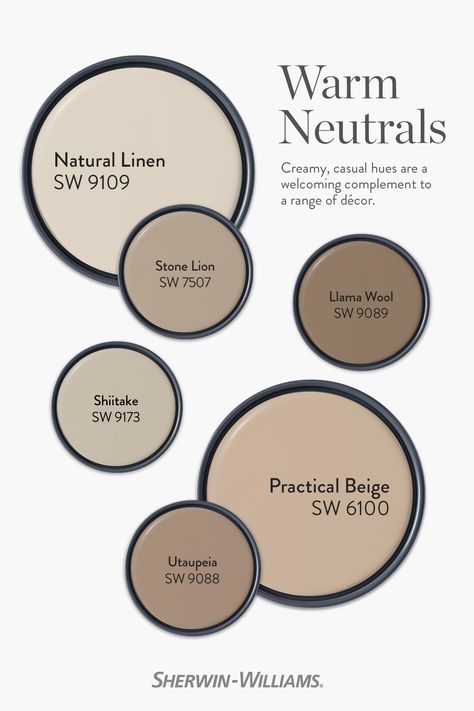 Neutral Color Accent Wall Bedroom, Tan Wall Color Scheme, Home Trim Colors Interiors, Natural Brown Paint Colors, Neutral Guest Bedroom Paint, Natural Bathroom Paint Colors, Exterior House Colors For Cottages, Sherwin William Brown Colors, Neutral Painted Fireplace