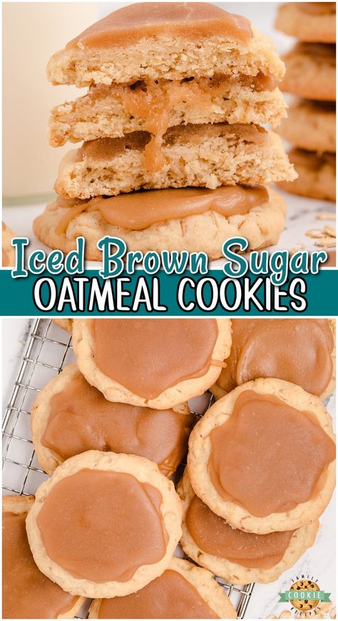 BROWN SUGAR OATMEAL COOKIES - Family Cookie Recipes Brown Sugar Oatmeal Cookies, Brown Sugar Icing, Brown Sugar Oatmeal, Iced Oatmeal Cookies, Alternative Sweeteners, Oatmeal Cream Pies, Brown Sugar Cookies, Chewy Cookies, Oatmeal Cookies Chewy