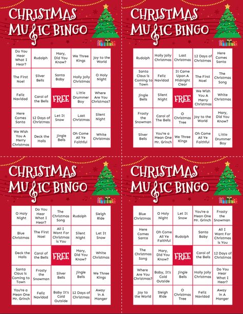 Get into the holiday spirit with this fun Christmas music bingo game! Give everyone a card, play Christmas songs, and see who can get a bingo first! 20+ free printable bingo cards - perfect for classrooms, virtual Christmas games, Christmas parties, and more!