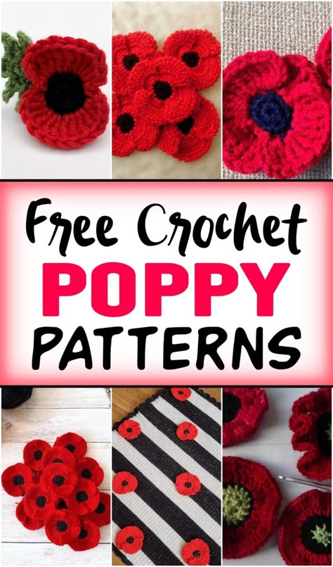 Free Crochet Poppy Patterns Crochet Yarn Types, Best Crochet Yarn, Knitted Poppy Free Pattern, Crochet Poppies, Crochet Poppy Free Pattern, Crochet Poppy Pattern, Poppy Crochet, Knitted Flower Pattern, Crochet Lily