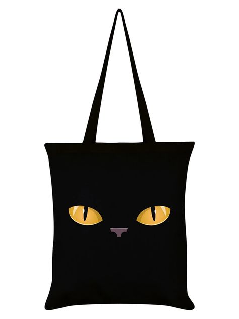 Curious Kitten Black Tote Bag – Grindstore Wholesale Kitten Black, Amber Eyes, Graphic Design Print, Reusable Shopping Bags, Black Tote, Pretty Cats, Black Tote Bag, Shopping Trip, Black Pattern