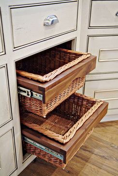 Produce storage Produce Drawer In Kitchen, Vegetable Drawers Kitchen, Kitchen Vegetable Storage Ideas, Produce Storage Kitchen, Vegetable Baskets For Kitchen, Basket Storage Kitchen, Vegetable Storage Ideas, Wicker Basket Drawers, Kitchen Vegetable Storage