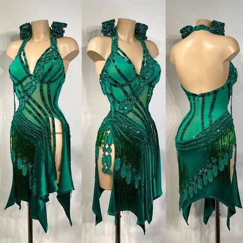 Vesa Hietala on Instagram Green Latin Dance Dress, Salsa Costumes, Dancing Dress Latin, Latino Dress, Ballroom Gowns Dance, Salsa Dancing Outfit, Salsa Costume, Ballroom Dance Competition Dress, Ballroom Gowns