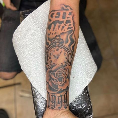 Self Made Tattoo, Arm Tattoos For Guys Forearm, Half Sleeve Tattoo Stencils, Arm Tattoo Ideas, Forearm Tattoo Quotes, Half Sleeve Tattoos Forearm, Cool Half Sleeve Tattoos, Hourglass Tattoo, Cool Wrist Tattoos