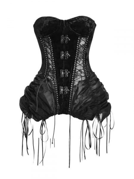 Gothic Black Bustier Corset Lace-up Top Drawstring Hem