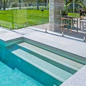 White Waterline, Mosaic Pool Tile, Living Pool, Indoor Pool Design, Company Photo, Outdoor Pool Area, Pool Finishes, Beach House Interior Design, Pool Steps