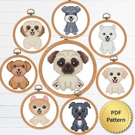 Small Dog Cross Stitch Pattern, Cute Tiny Dogs, Unique Cross Stitch Patterns, Cross Stitch Patterns For Beginners, Dogs Cross Stitch, Dog Cross Stitch Pattern, Beginners Cross Stitch, Cross Stitch For Beginners, Dog Cross Stitch