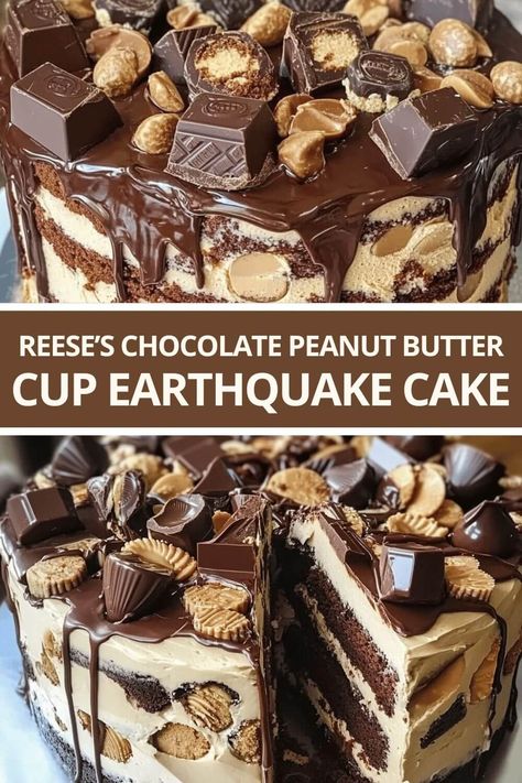 Reese’s Chocolate Peanut Butter Cup Earthquake Cake Reese Bundt Cake, Reese’s Peanut Butter Cup Birthday Cake, Reeses Bundt Cake, Reese’s Bundt Cake, Reese’s Chocolate Peanut Butter Cup Earthquake Cake, Reese Peanut Butter Cake Recipe, Reeces Pieces Dessert, Reece’s Peanut Butter Cake, Reese’s Peanut Butter Cup Cheesecake