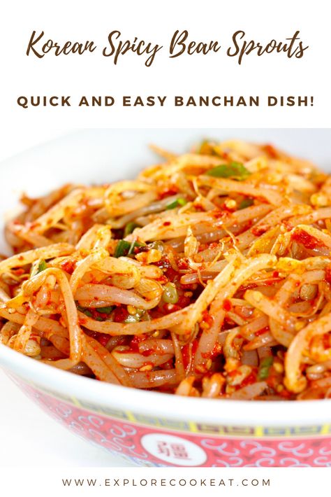 Korean Spicy Bean Sprouts is a super delicious Korean banchan! Easy to make it is the perfect accompaniment to rice or any Korean main dish! #beansprouts #banchan #koreansidedish #koreanfood #spicybeansprouts Kimchi Bean Sprout, Japanese Bean Sprout Salad, Korean Banchan Bean Sprouts, Bean Sprout Kimchi, Korean Mung Bean Sprouts, Korean Okra Recipe, Bean Sprout Banchan, Meals With Bean Sprouts, Easy Korean Banchan