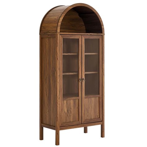 Tessa Tall Arched Storage Display Cabinet - Bed Bath & Beyond - 39730731 Display Cabinet Modern, Flexible Display, Dining Room Cabinet, Tempered Glass Door, Cabinet Bed, Vintage Aesthetics, Wood Cabinet, Storage Display, Modway Furniture