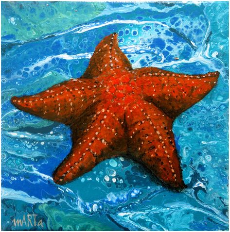 Starfish Painting Acrylic, Starfish Painting Easy, Watercolor Starfish Paintings, Star Fish Painting, Paint Starfish, Starfish Reference Photo, Star Fish Painting Acrylic, Starfish Painting, Starfish Art