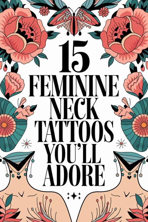 Ink Inspiration: 15 Female Neck Tattoo Ideas to Express Your True Self Tattoos Behind Neck For Women, Throat And Chest Tattoos Women, Meaningful Neck Tattoos Women Unique, Back If Neck Tattoos Women, Tattoo Ideas Neck Woman, Loyalty Tattoo For Women Ideas, Kismet Tattoo, Spiritual Neck Tattoo, Vertical Neck Tattoo