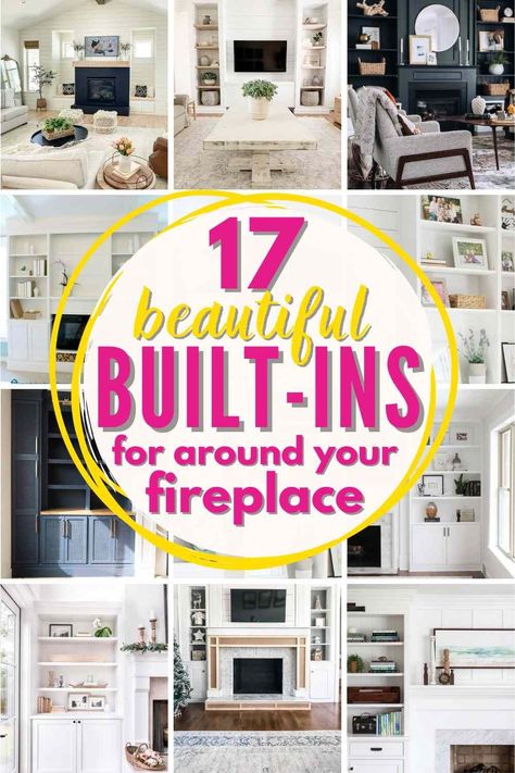 Add extra storage to your home with DIY built-ins around a fireplace. They not only provide storage but also serve as a stylish focal point! Brick Fireplace Bookshelves, Brick Fireplace Cabinets, Storage Next To Fireplace Ideas, Storage Next To Fireplace, Storage By Fireplace, Fireplace Wall Storage Ideas, Fireplace Mantel With Bookcases, Storage Around Fireplace Ideas, Fireplace Bookcase Ideas