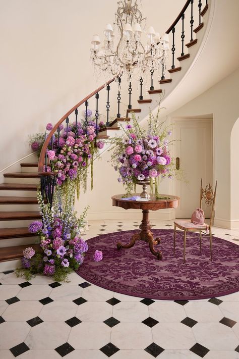 Bridgerton Night of Enchantment in Royal Plum Bridgerton Ballroom, Plum Rug, Sage Green Rug, Royal Garden Party, Royal Garden, Soft Rose, Cream Flowers, Rug Stain, Green Area Rugs