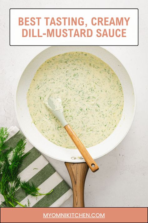 Elevate your dishes with this creamy, zesty mustard-dill sauce. Quick to make and perfect for meatballs, veggies, and beyond!  #DillMustardSauce #DillSauce #MustardDillSauce #HerbSauce #CreamySauce #HomemadeSauce #FreshDill Dijon Dill Sauce, Honey Dill Sauce, Dill Mustard Sauce, Mustard Sauce Recipe, Creamy Dill Sauce, Sauce For Salmon, Meatball Recipes Easy, Dill Sauce, Herb Sauce