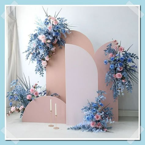 Blue Wedding Backdrop, Shimmer Wall Backdrop, Metal Wedding Arch, Aisle Flowers, Backdrop Frame, Romantic Wedding Cake, Flower Blue, Wall Backdrops, Backdrop Decorations