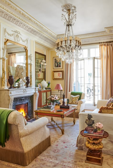 Timothy Corrigan Takes Us on a Tour of His Gloriously Gilded Parisian Pied-à-Terre - 1stDibs Introspective Home Aesthetic Wallpaper, Cinderella House, Wallpaper And Curtains, Aesthetic Wallpaper Home, Classic Southern Home Decor, Coloured Interiors, Classic Southern Home, Beaux Arts Architecture, English Country Interiors