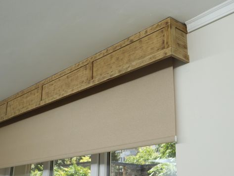 Valance Over Sliding Glass Door, Wooden Pelmet Ideas, Wood Cornices For Windows, Cornices For Windows, Wooden Window Valance, Cornice Board Ideas, Wood Window Treatments, Box Valance, Wooden Valance