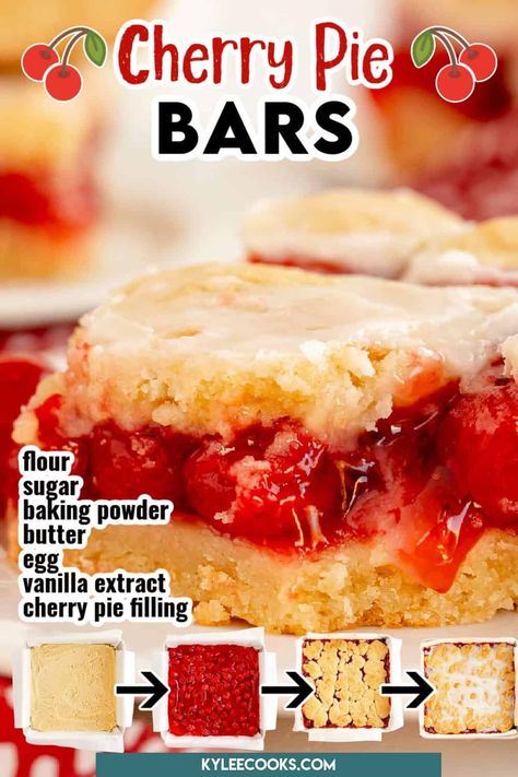 These cherry pie bars have all the taste of cherry pie in an easy-to-make bar.  Perfect for sharing at gatherings for dessert, or as a sweet treat for snacking! Cherry Pie Bars Easy, Cherry Pie Squares, Cherry Desserts Easy Simple, Cherry Slab Pie Recipe, Cherry Pie Filling Recipes Easy, Apple Pie Bars Easy, Cherry Pie Bars Recipe, Easy Cherry Pie, Cherry Slab Pie