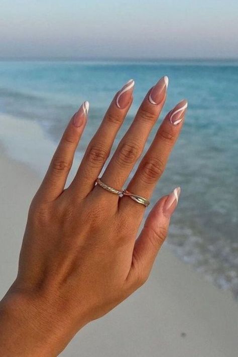 Almond nail ideas Vacation Nail Designs, Vacay Nails, Summer Vacation Nails, Vacation Nails Beach, June Nails, Cruise Nails, Beachy Nails, Nails Trending, Colorful Nails