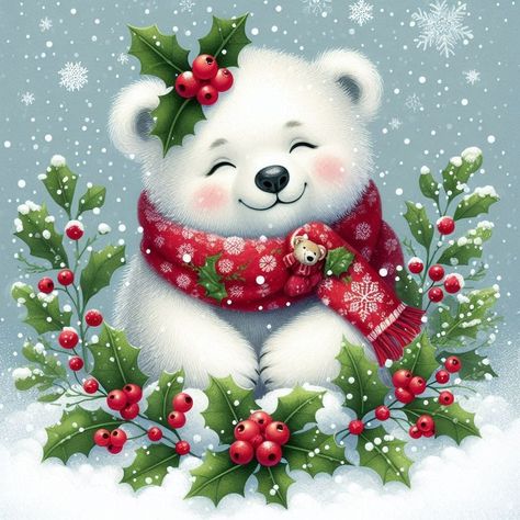 Facebook Christmas Canvas Art, Bear Christmas, Christmas Canvas, Christmas Penguin, Christmas Drawing, Cute Penguins, Christmas Paintings, Christmas Clipart, Christmas Images