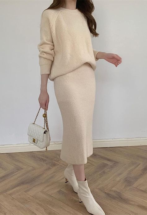 chouyatou Women's Two Piece Sweater Skirt Sets Knit Sweater Top Bodycon Skirt 2 Piece Outfits 2 Piece Sweater Skirt Set Outfit, Sweater Skirt Set Outfit, Two Piece Sweater Skirt, Two Piece Sweater Skirt Set, Knit Skirt Outfit, Skirt Set Outfit, Chick Outfit, Sweater Skirt Set, Baggy Clothes