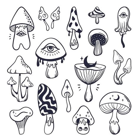 Download this Free Vector about Hand drawn mushroom outline illustration, and discover more than 15 Million Professional Graphic Resources on Freepik Cute Tattoos Line Art, Mushrooms Line Art, Mushroom Core Drawing, Cute Mushroom Design, Minimal Mushroom Tattoo, Mushroom Design Drawing, Mushroom Outline Tattoo, Spooky Mushroom Drawing, Mushrooms Outline