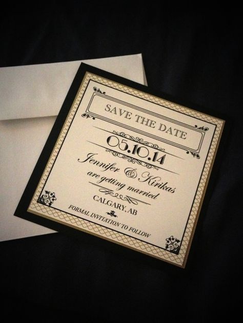 Great Gatsby theme wedding! Save the date cards by Red Paper Boutique Great Gatsby Save The Date, Gatsby Sweet 16, Gatsby Invitation, Gatsby Wedding Decorations, Quince Invite, Save The Date Card Ideas, Date Card Ideas, Great Gatsby Invitation, Great Gatsby Wedding Theme