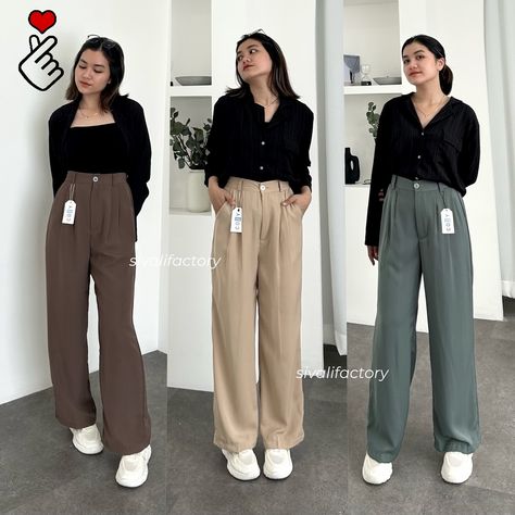 #blazerklasik #celanaslimfit #OOTDkantor #fashionwanita #koreanoutfit #elegant Kulot Highwaist Loose, Highwaist Pants Outfit Denim, Celana Kulot Outfit, Celana Kulot High Waist, Celana Khaki, Outfit Celana Kulot, Kulot Outfit, Outfit Kulot, Ootd Kulot