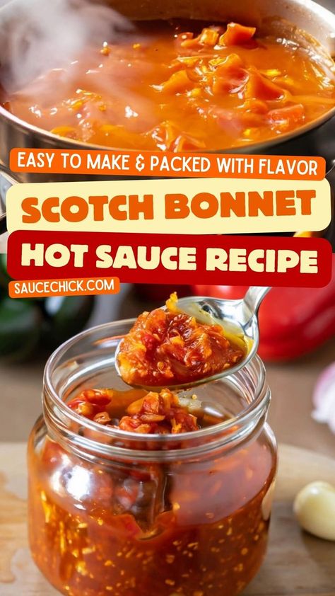 Scotch Bonnet Sauce Recipe Scotch Bonnet Hot Sauce Recipe, Fermented Hot Sauce Recipe, Chili Sauce Recipe, Barbecue Sauce Recipes, Hot Sauce Recipes, Scotch Bonnet Pepper, Fermentation Recipes, Hot Sauces, Scotch Bonnet