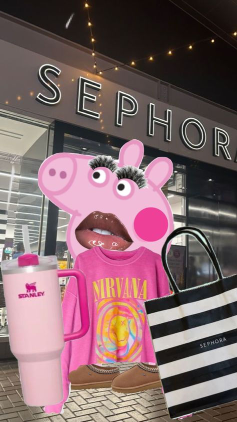 #porkityporkpeppapig Preppy Peppa Pig Photos, Preppy Peppa Pig Wallpaper, Peppa Pig Baddie, Peppa Pig Random, Preppy Shrek, Preppy Characters, Baddie Characters, Humor Barbie, Preppy Peppa