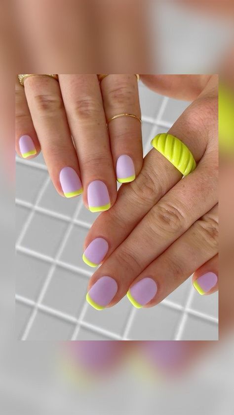 2 Color French Nails, Colorful French Nail Designs, August Color Nails 2023, Almond Dip Nails Summer, Summer Nails 2023 Gel Short, Nails Verano Summer, Colorful Gel Nails, Colorful French Manicure, Gel Nails Matte