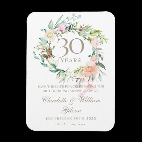 30th Wedding Anniversary Save the Date Floral Magnet Anniversary Save The Date, 50th Golden Anniversary, 25th Wedding Anniversary Party, 50th Wedding Anniversary Invitations, 50 Golden Wedding Anniversary, Pearl Anniversary, Anniversary Invitation, Anniversary Surprise, Wedding Anniversary Celebration