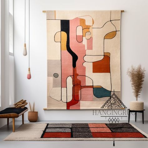 Modern Unique wall hangings hanging Rug Wall Tapestry - Authentic Ethnic Decor for Home Interiors ,Bohemian Charm Handwoven Moroccan rug Tapestry Rug Living Room, Large Tapestry Art, Rug For Wall, Fabric Tapestry Wall Hangings, Wall Rugs Hanging Living Rooms, Modern Tapestry Art, Large Wall Tapestry Living Room, Textile Home Decor, Hanging A Rug On The Wall