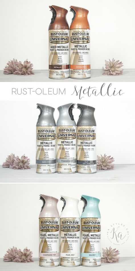 Rust-Oleum Metallic Spray Paints - Sprinkled and Painted at KA Styles.co Pearl Spray Paint, Rust Oleum Spray Paint Colors, Metallic Spray Paint Colors, Retirement Crafts, Painting Items, Rustoleum Metallic, Spray Paint Furniture, Silver Spray Paint, Spray Paint Colors