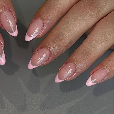 Short Almond Nails Acrylic, Light Pink French Tip, Nails Acrylic Natural, Light Pink French, Glue On Nails Short, Light Pink Nail Designs, Nails Short Almond, Almond Nails Pink, Oval Acrylic Nails