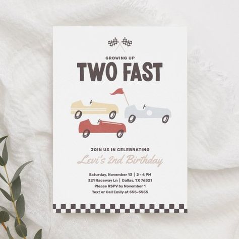 $2.92 | Two Fast Race Car Boy 2nd Birthday Party #two fast, boy, birthday, party, 2nd, racecar, blue, red, yellow, second Car Birthday Party, Cars Birthday Invitations, Car Birthday Theme, Race Car Birthday Party, 1st Birthday Party Invitations, Giraffe Baby, 2nd Birthday Invitations, Race Car Birthday, Car Birthday