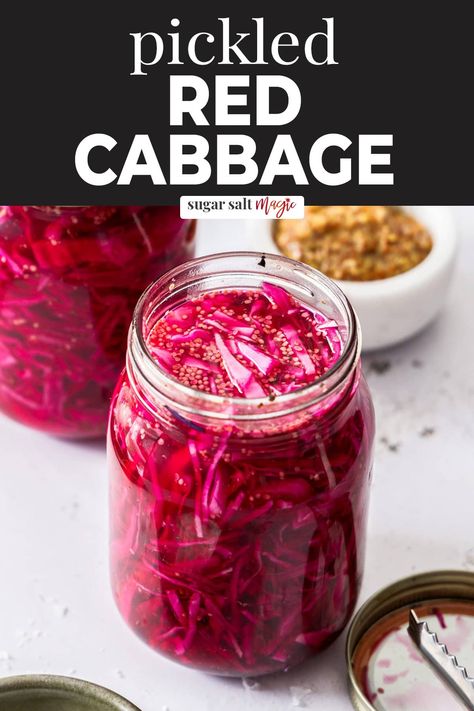 Pickled red cabbage is super quick and easy to make and is the perfect tangy crunch to add to just about anything. Try it on burgers, tacos, hotdogs, roast meats or in salads! Leftover Cabbage, Quick Pickle, Pickled Red Cabbage, Red Cabbage Recipes, New Fridge, Cabbage Rice, Homemade Dips, Pickled Cabbage, Vegetarian Cabbage