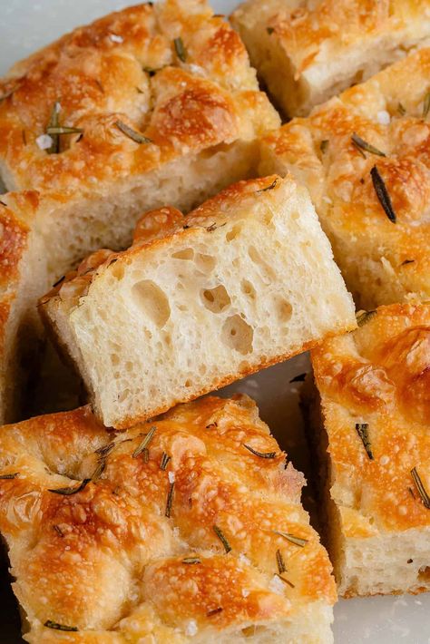 This easy, no-knead focaccia recipe will teach you how to make light and airy homemade focaccia without the fuss! It's the perfect recipe for beginner bakers, yet yields perfect, restaurant-worthy loaves every time.  #vegan #bread #focaccia #noknead #baking #sweetsimplevegan #recipe Foccacia Bread Art Easy, Quick Foccacia Bread Fast, Ficcochia Bread, Easy Foccassia Bread, Small Batch Focaccia Bread, Same Day Foccacia Bread, Quick Sourdough Foccacia Recipe, Small Batch Focaccia, Easy Foccia Bread Recipes