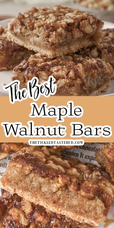 WALNUT MAPLE BARS Walnut Recipes Dessert, Maple Dessert Recipes, Maple Bars Recipe, Walnut Dessert, Maple Desserts, Maple Bars, Maple Recipes, Sweets Bar, Walnut Recipes