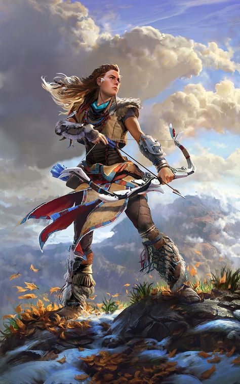 Aloy Horizon Zero Dawn Wallpaper, Horizon Zero Dawn Aloy, Bow Drawing, Horizon Zero Dawn, Bow And Arrow, Game Concept Art, Warrior Princess, Fantasy Warrior, Arte Fantasy